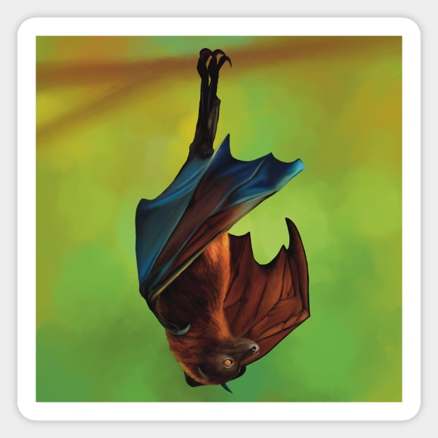 Fruit bat illustration, flying fox painting. Australian bat, unique gift. Sticker by PlumpPlumStudio